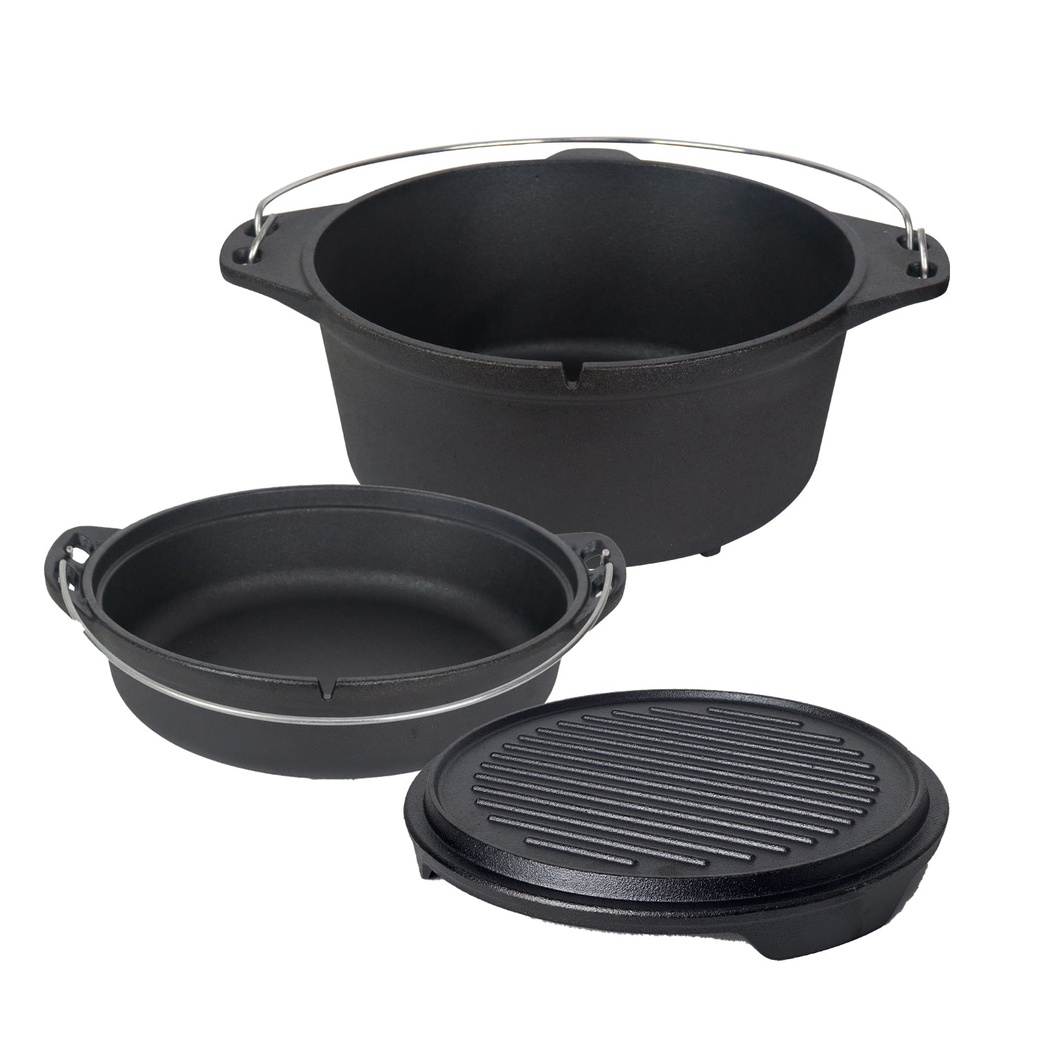 Bon Voyage 3pc Pre-Seasoned Heavy Duty Cast Iron Dutch Oven Potjie