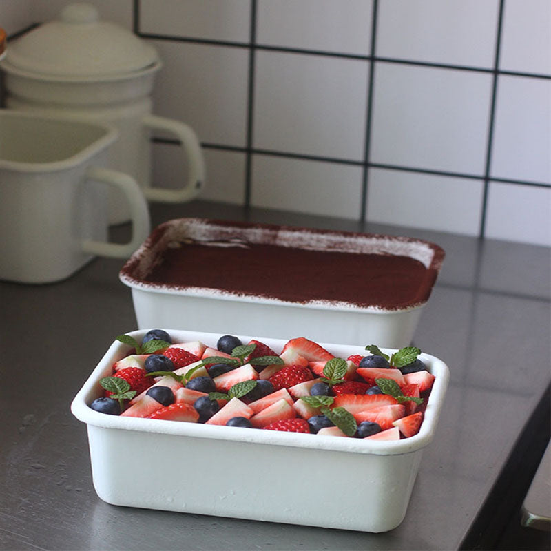 Enamel Rectangular Food Container Butter Dish with Plastic Lid (for 250g butter) - Big5 Cookware Factory Shop