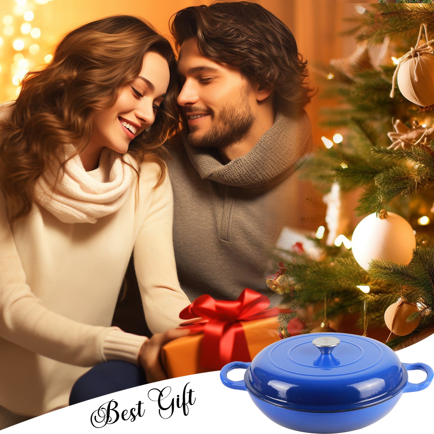 La Cocina 30cm Amazon Blue Cast Iron Shallow Round Casserole Paella Pot - 3.5 Liter - Big5 Cookware Factory Shop