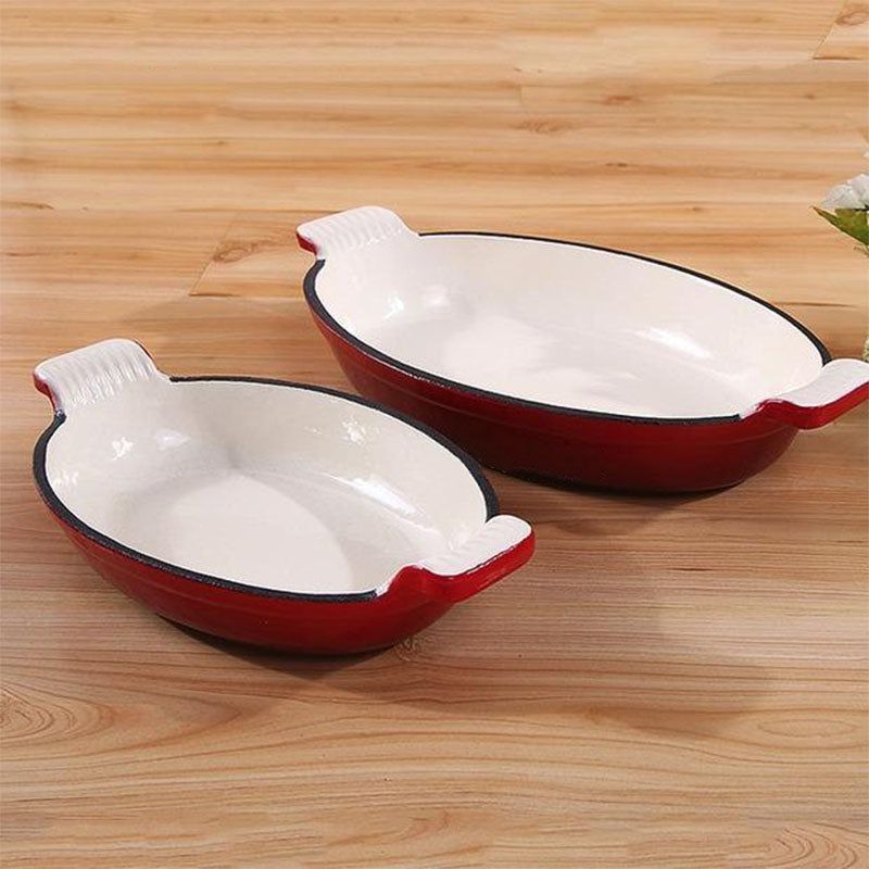 French Cast Iron Enamel Oval Baking Pan Lasagna Pan with Free Gift Ove Big5 Cookware Factory Shop