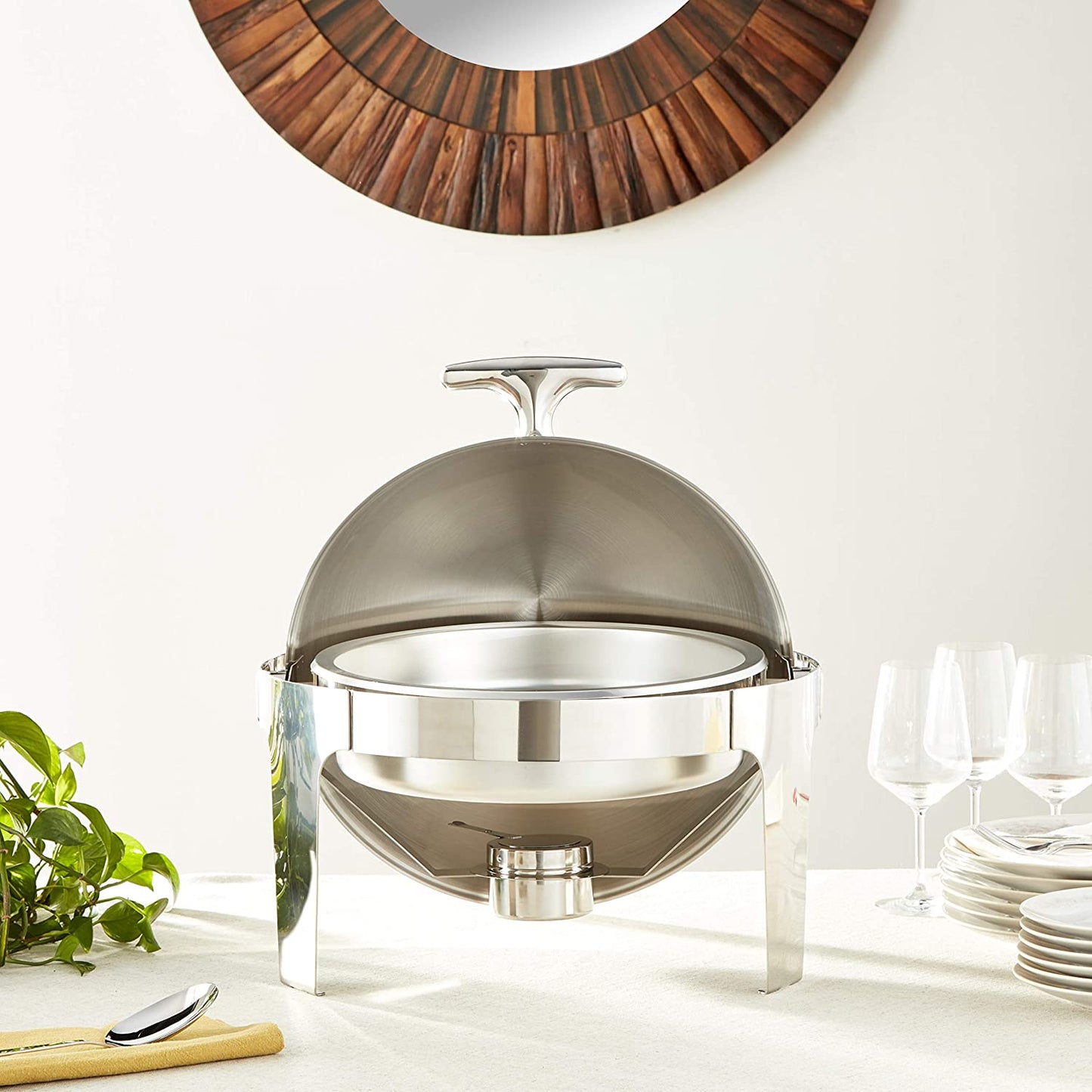 M8 BVC Stainless Steel Roll Top Round Chafing Dish with Stand - Big5 Cookware Factory Shop