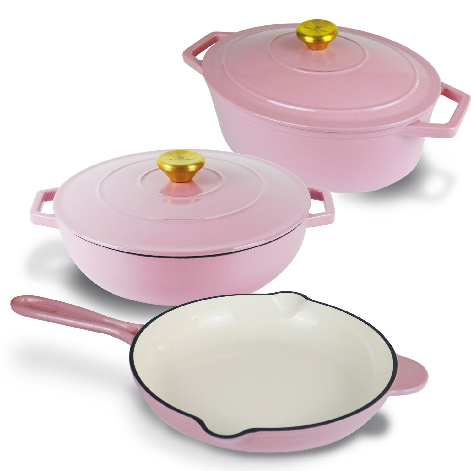 La Cocina 5 Piece Pink Limited Edition Cast Iron Enamel Cookware Set - Big5 Cookware Factory Shop