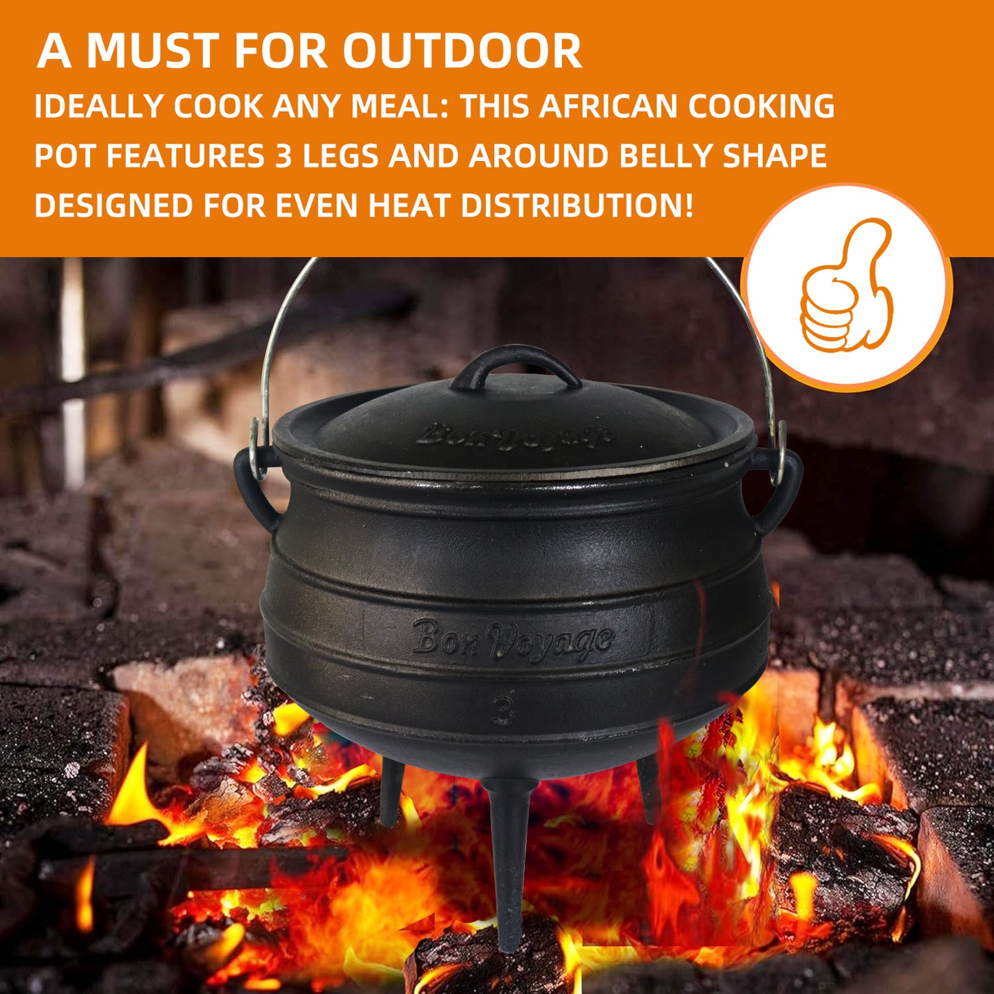 Bon Voyage 3-Leg Cast Iron Potjie Pot - Big5 Cookware Factory Shop