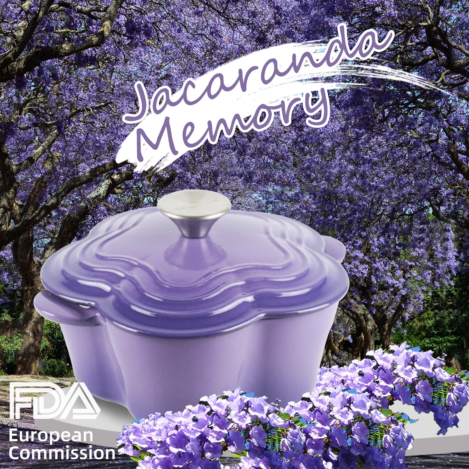 La Cocina 2QT 2-Litre Jacaranda Love Cast Iron 20cm Enamelled Casserole Pot - Big5 Cookware Factory Shop
