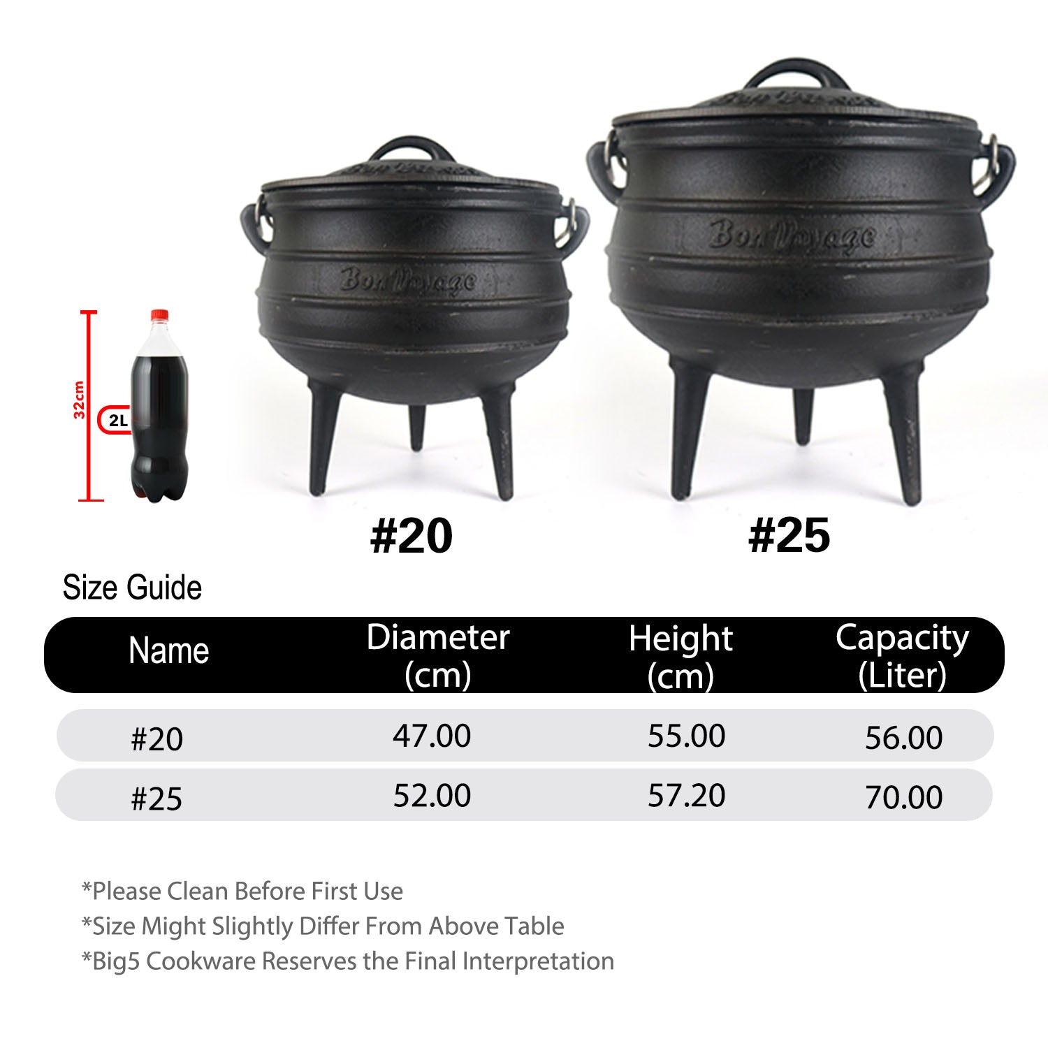 Bon Voyage 3-Leg Cast Iron Potjie Pot - Big5 Cookware Factory Shop