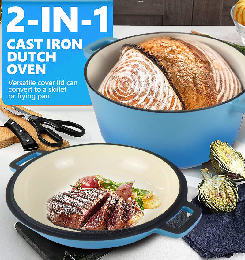 La Cocina Cast Iron 2 in 1 Casserole with Frypan Lid 26cm (one pot only) - Big5 Cookware Factory Shop