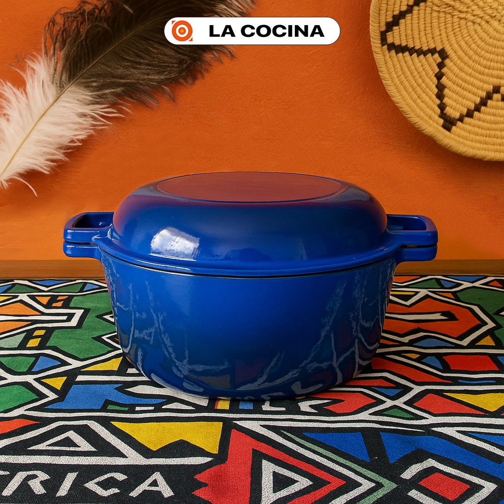 La Cocina Cast Iron 2 in 1 Casserole with Frypan Lid 26cm (one pot only) - Big5 Cookware Factory Shop