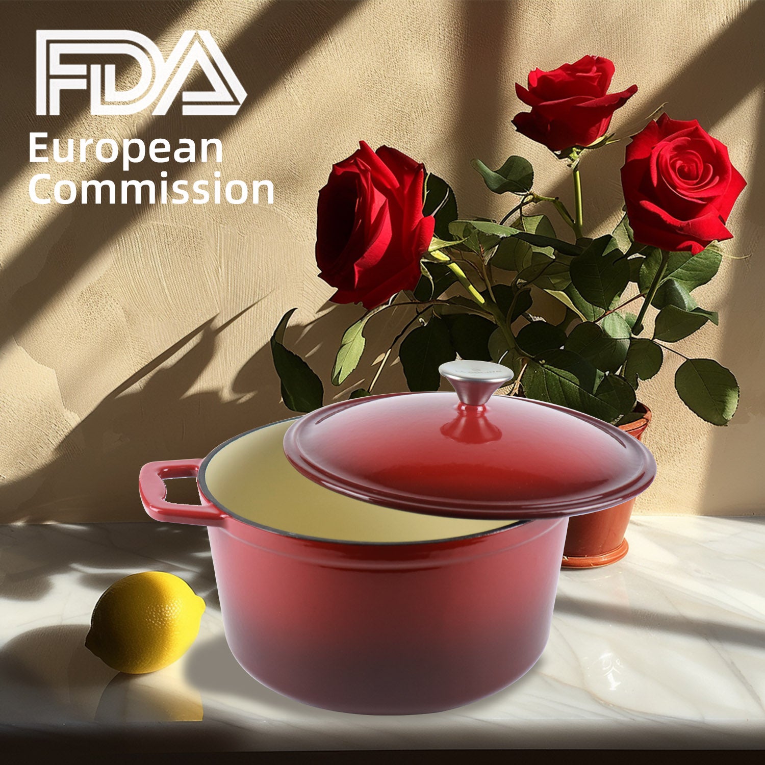 La Cocina 6QT 5.6-Litre Africa Red Cast Iron 26cm Enamelled Round Casserole Pot - Big5 Cookware Factory Shop