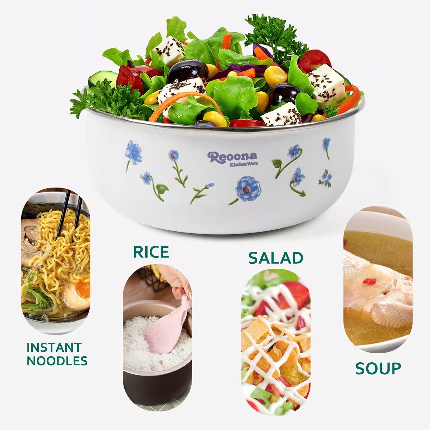 New World Enamel Storage Bowl Set (5 bowls & 5 lids, Randomly Delivered with Different Decorated Patterns) - Big5 Cookware Factory Shop