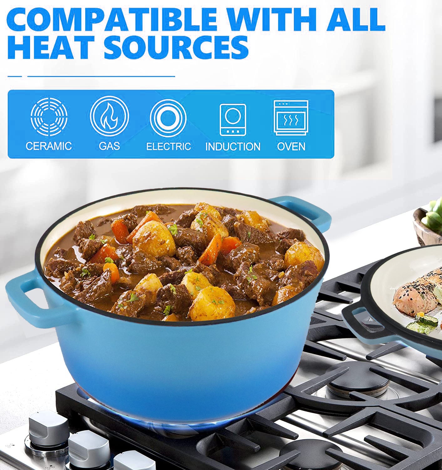 La Cocina Cast Iron 2 in 1 Casserole with Frypan Lid 26cm (one pot only) - Big5 Cookware Factory Shop