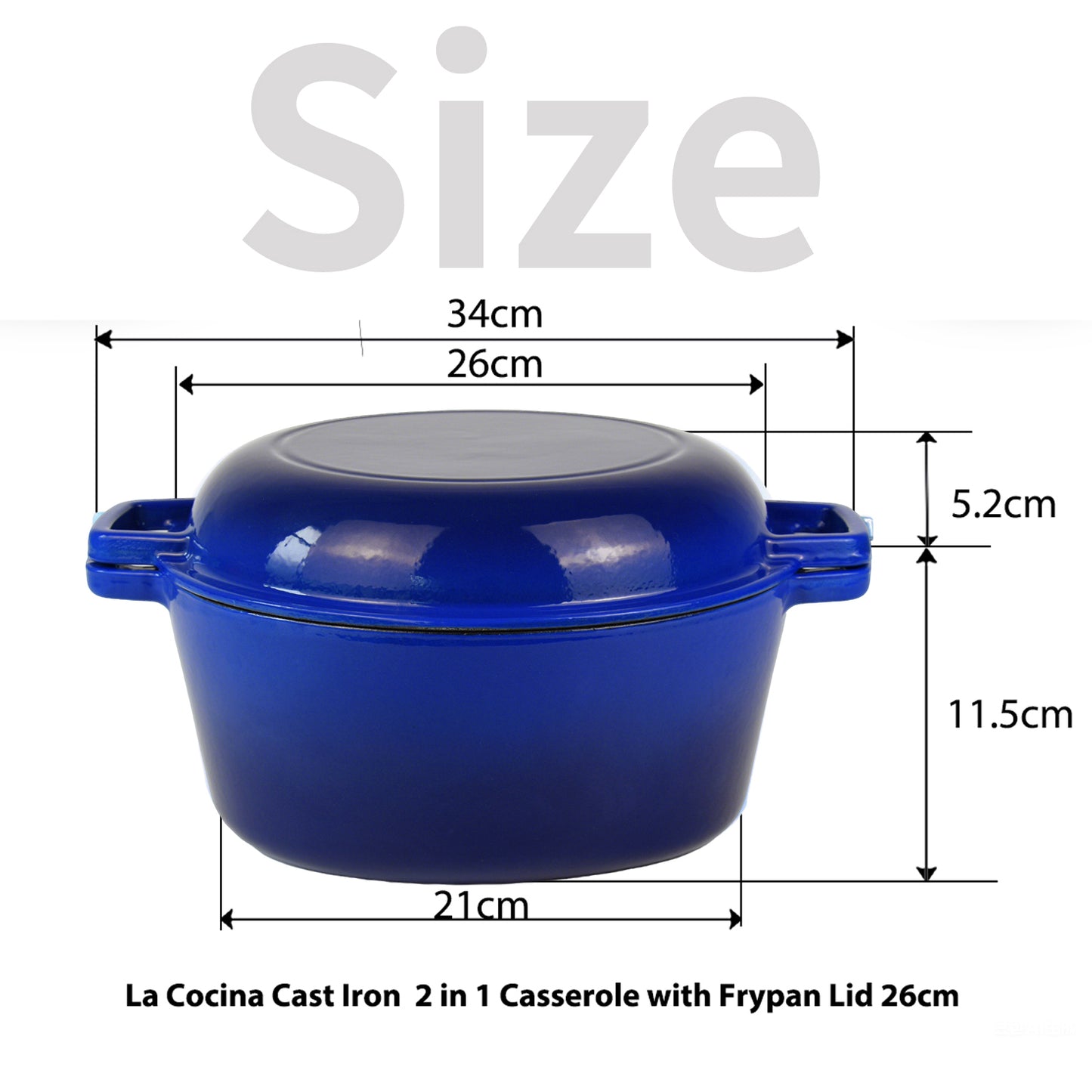 La Cocina Cast Iron 2 in 1 Casserole with Frypan Lid 26cm (one pot only) - Big5 Cookware Factory Shop