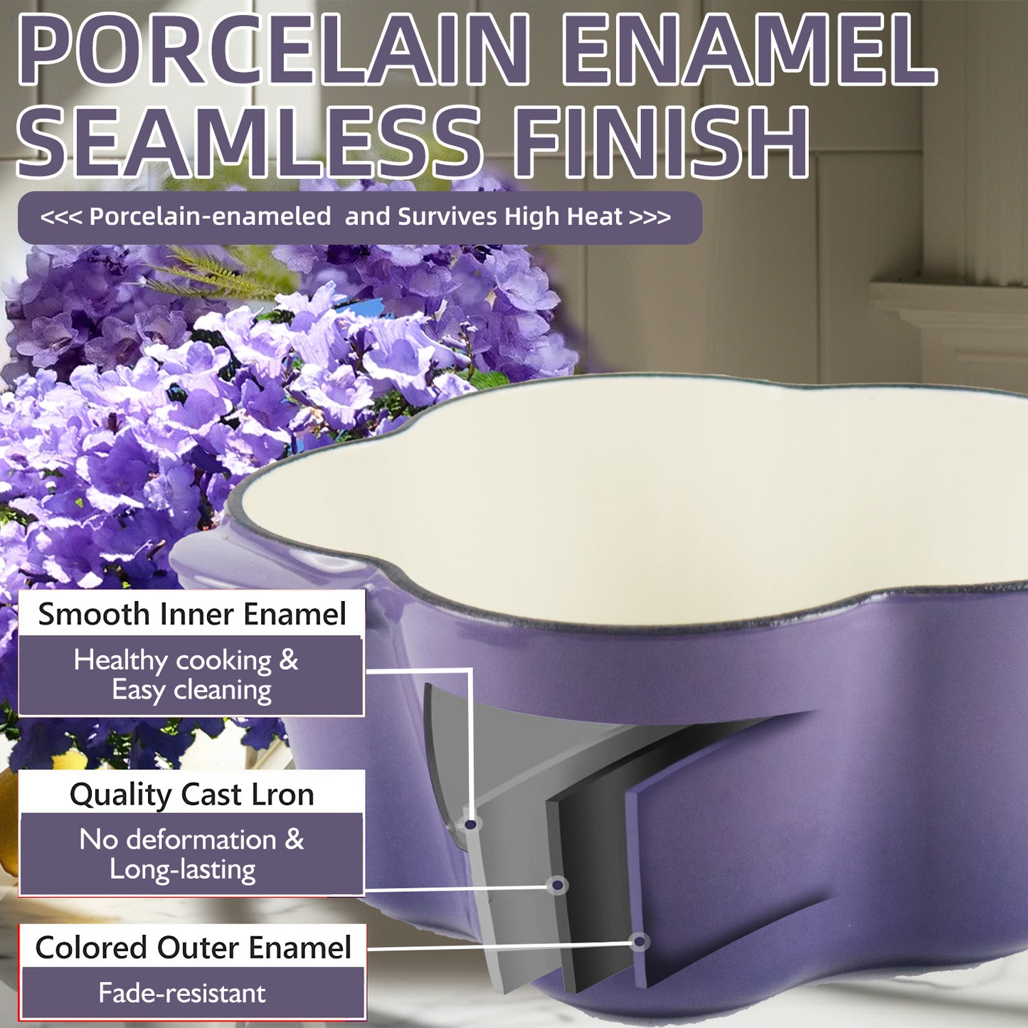 La Cocina 2QT 2-Litre Jacaranda Love Cast Iron 20cm Enamelled Casserole Pot - Big5 Cookware Factory Shop