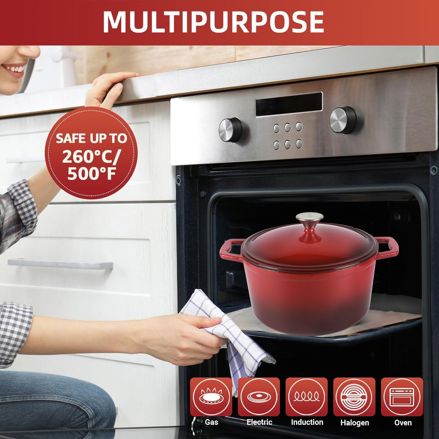 La Cocina 6QT 5.6-Litre Africa Red Cast Iron 26cm Enamelled Round Casserole Pot - Big5 Cookware Factory Shop