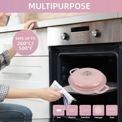 La Cocina 30cm Ombre Pink Cast Iron Shallow Round Casserole Paella Pot - 3.5 Liter - Big5 Cookware Factory Shop