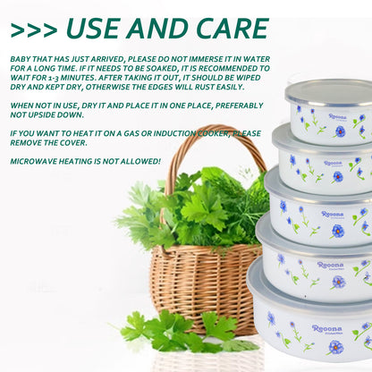 New World Enamel Storage Bowl Set (5 bowls & 5 lids, Randomly Delivered with Different Decorated Patterns) - Big5 Cookware Factory Shop