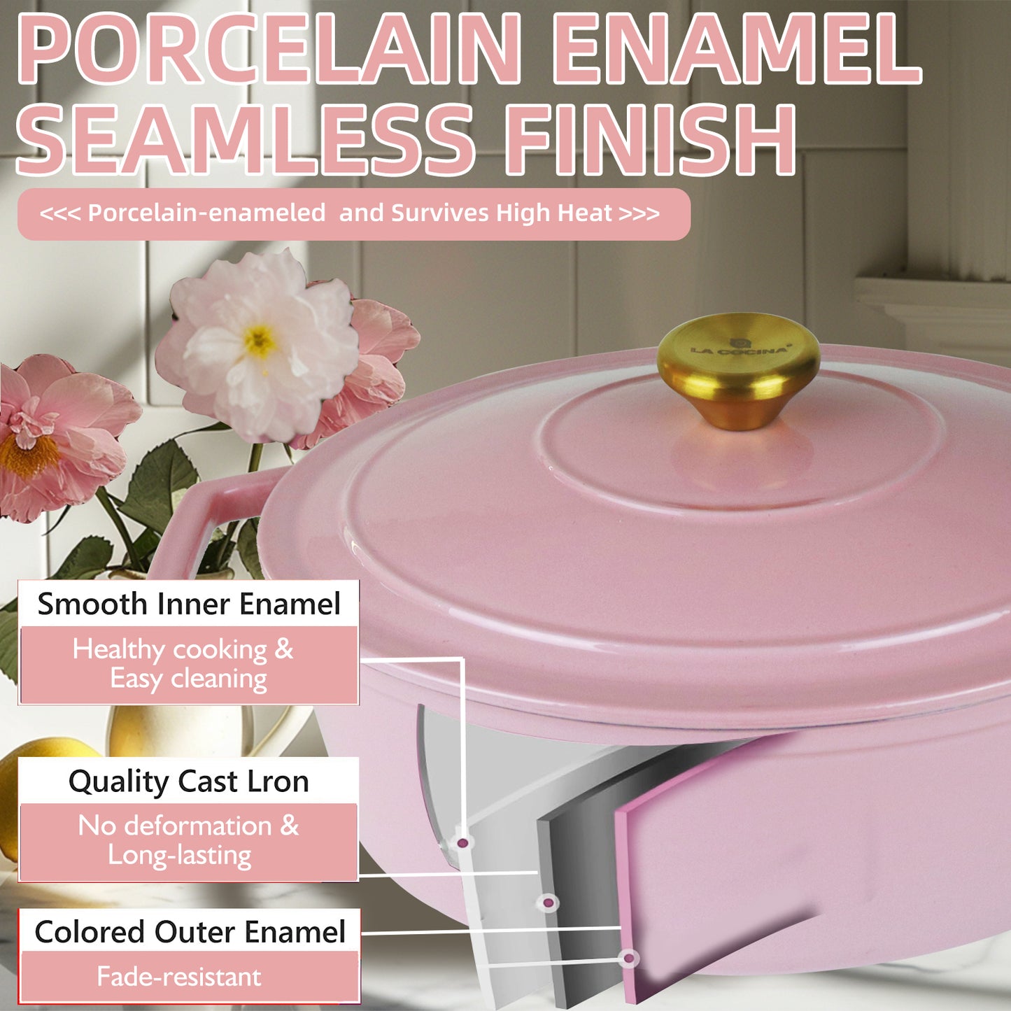 La Cocina 5 Piece Pink Limited Edition Cast Iron Enamel Cookware Set - Big5 Cookware Factory Shop