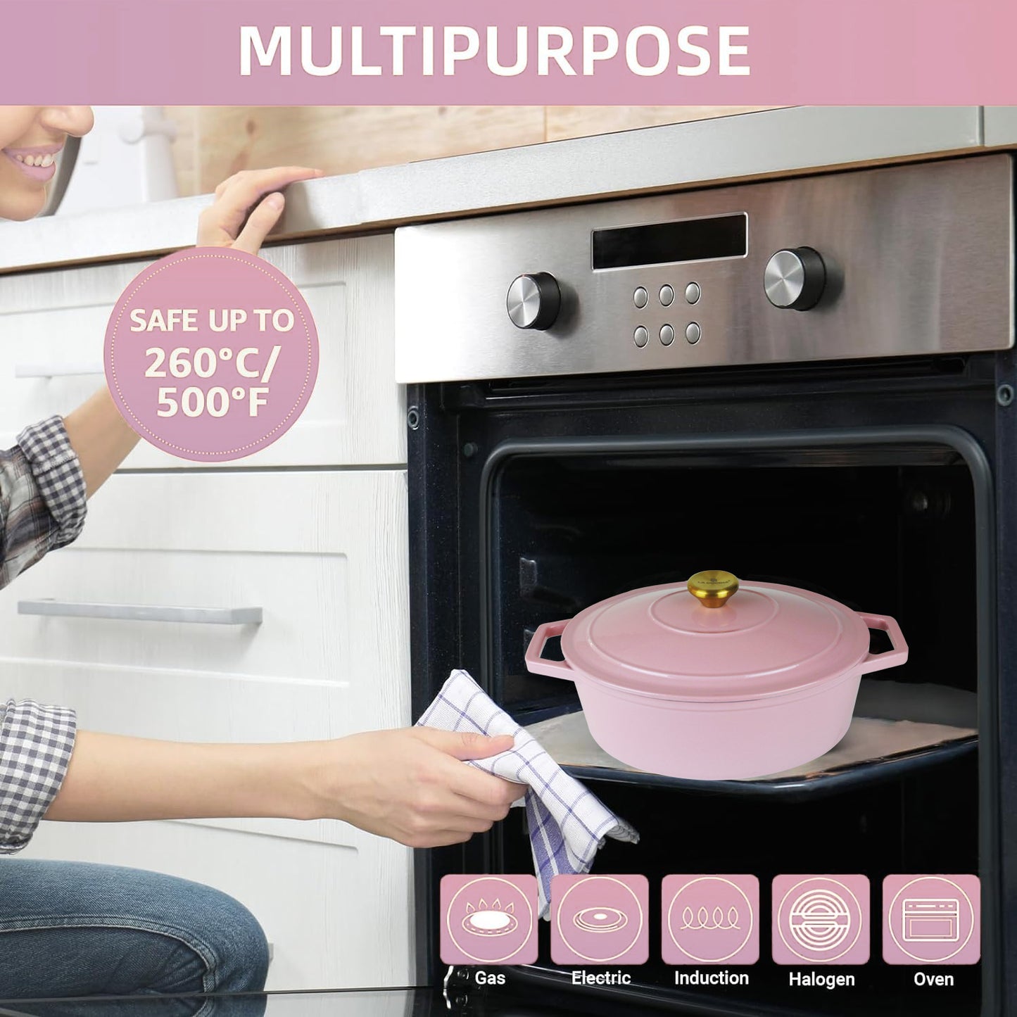La Cocina 5 Piece Pink Limited Edition Cast Iron Enamel Cookware Set - Big5 Cookware Factory Shop