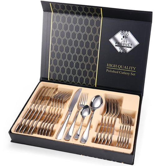 24 Piece Stainless Steel Black Gift Box Cutlery Set - Big5 Cookware Factory Shop