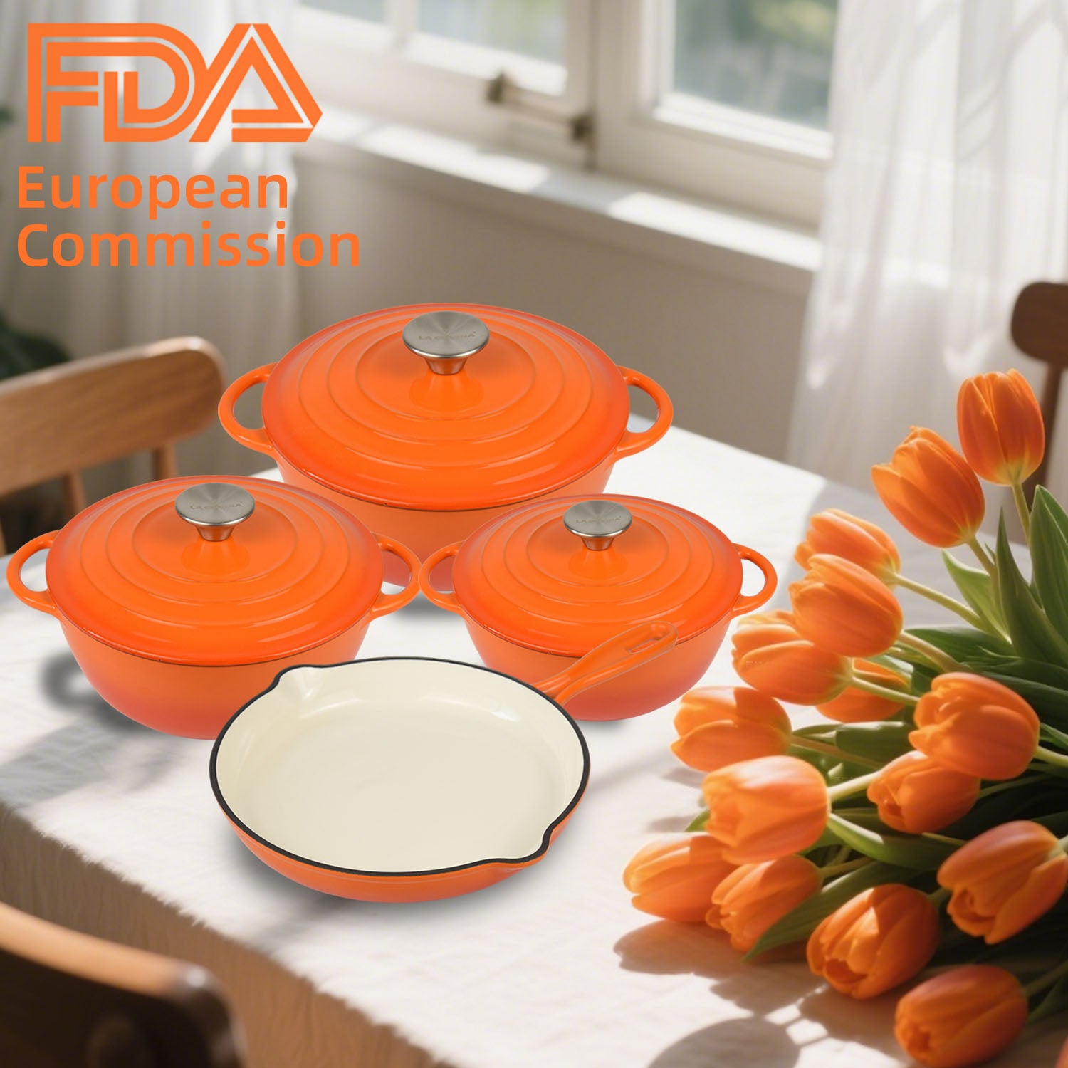 調理器具 en boca La Cocina 7pc Amber Cast Iron Enamel Cookware Set | Big5 Cookware