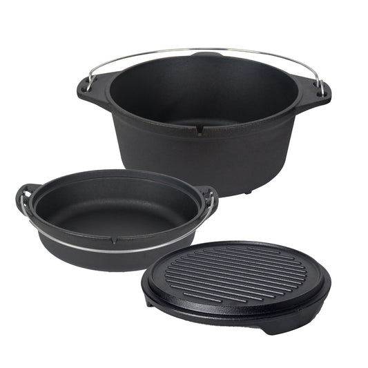Bon Voyage 3 Piece Pre-Seasoned Heavy Duty Cast Iron Dutch Oven Potjie Pot Set - Big5 Cookware Factory Shop