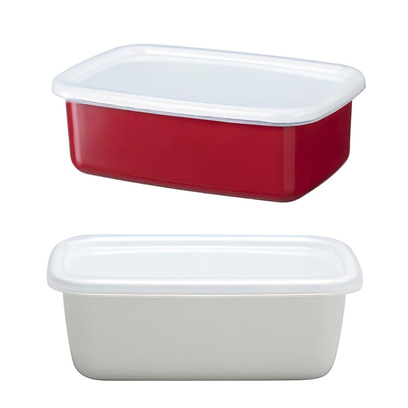 Enamel Rectangular Food Container Butter Dish with Plastic Lid (for 250g butter) - Big5 Cookware Factory Shop
