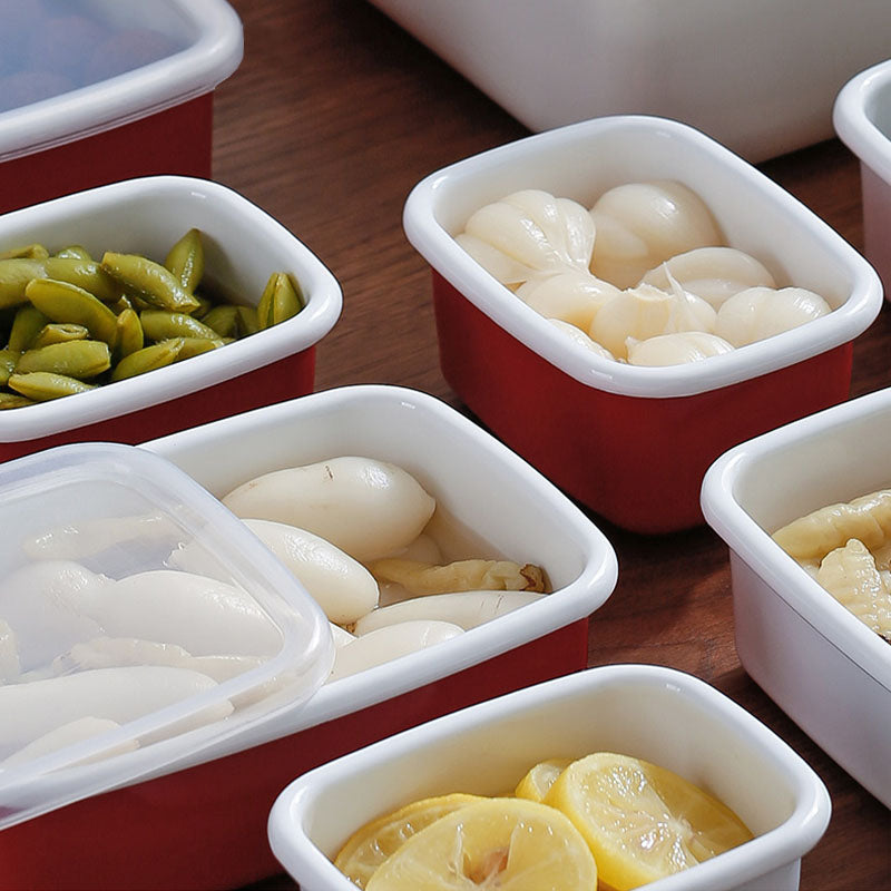 Enamel Rectangular Food Container Butter Dish with Plastic Lid (for 250g butter) - Big5 Cookware Factory Shop