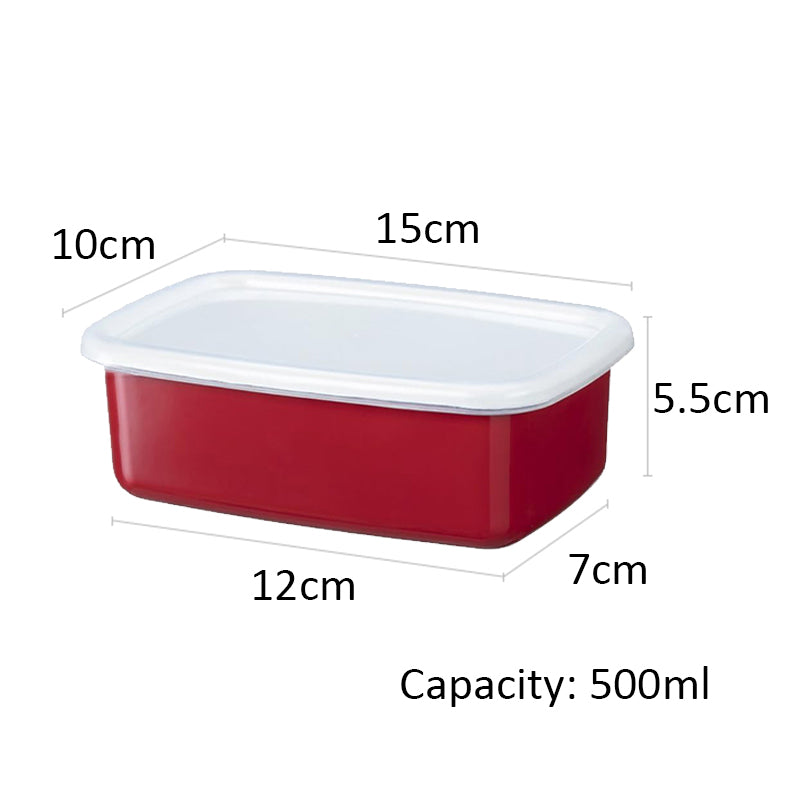 Enamel Rectangular Food Container Butter Dish with Plastic Lid (for 250g butter) - Big5 Cookware Factory Shop