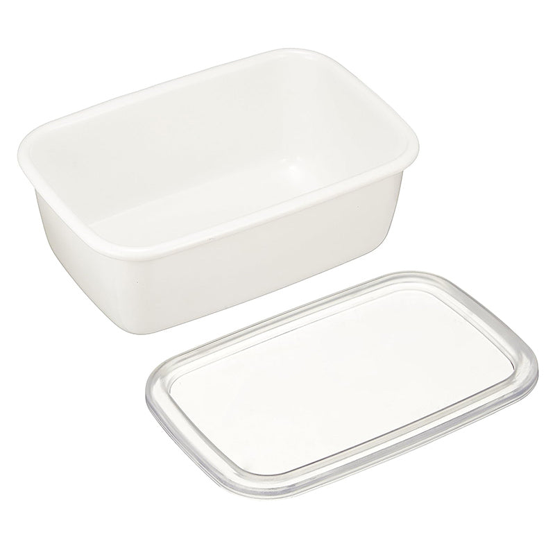 Enamel Rectangular Food Container Butter Dish with Plastic Lid (for 250g butter) - Big5 Cookware Factory Shop
