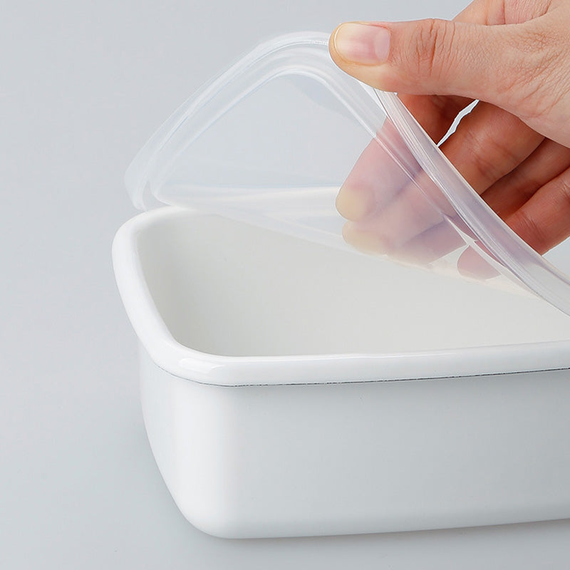 Enamel Rectangular Food Container Butter Dish with Plastic Lid (for 250g butter) - Big5 Cookware Factory Shop