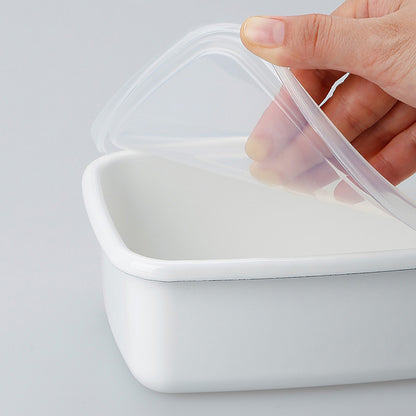 Enamel Rectangular Food Container Butter Dish with Plastic Lid (for 250g butter) - Big5 Cookware Factory Shop