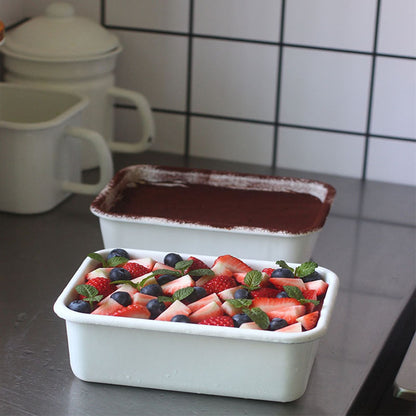 Enamel Rectangular Food Container Butter Dish with Plastic Lid (for 250g butter) - Big5 Cookware Factory Shop