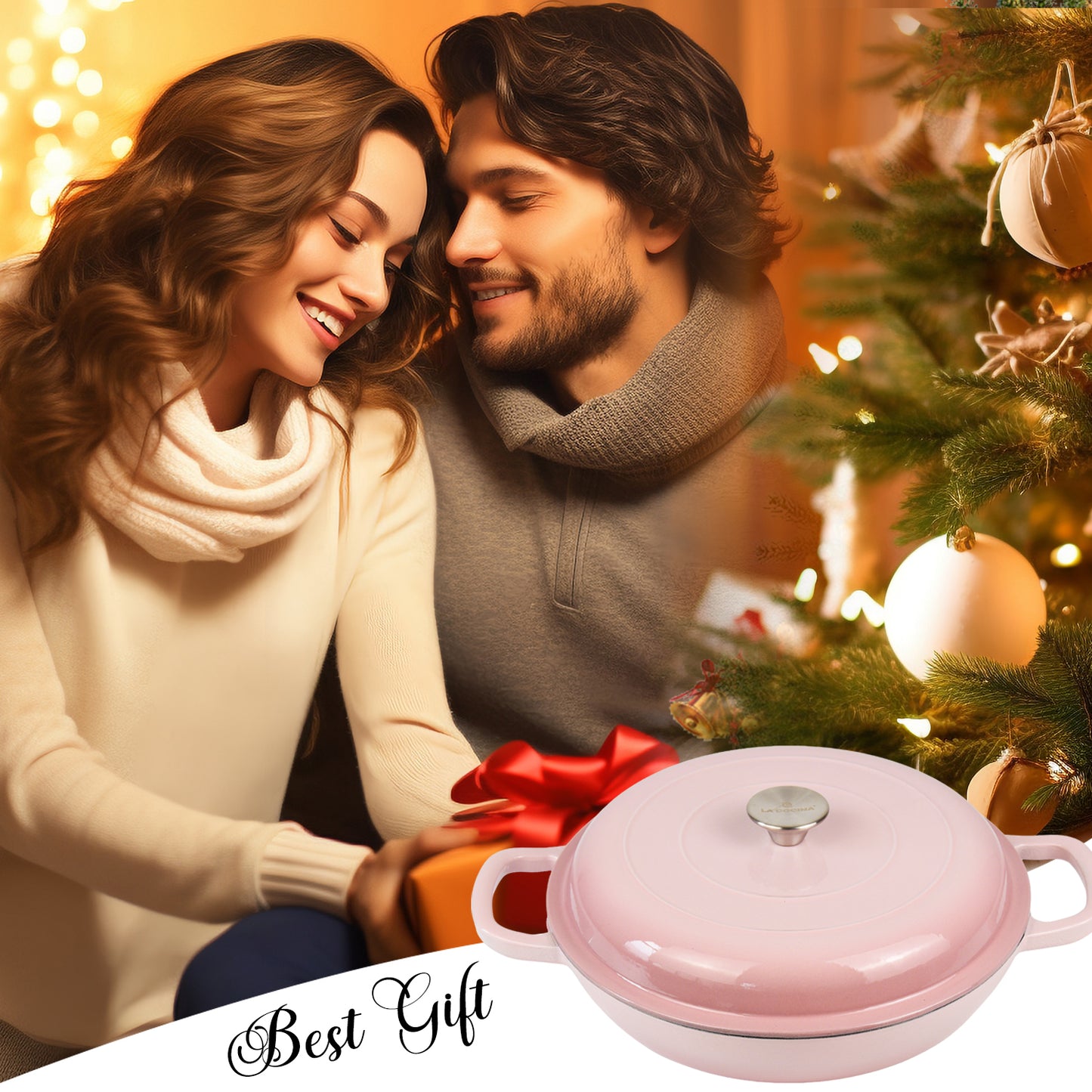 La Cocina 30cm Ombre Pink Cast Iron Shallow Round Casserole Paella Pot - 3.5 Liter - Big5 Cookware Factory Shop