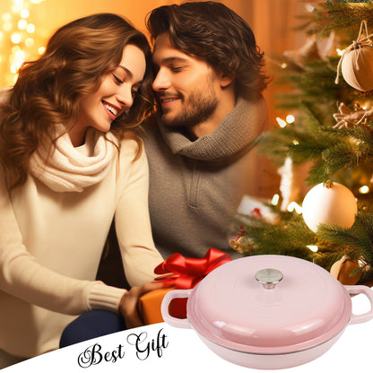 La Cocina 30cm Ombre Pink Cast Iron Shallow Round Casserole Paella Pot - 3.5 Liter - Big5 Cookware Factory Shop