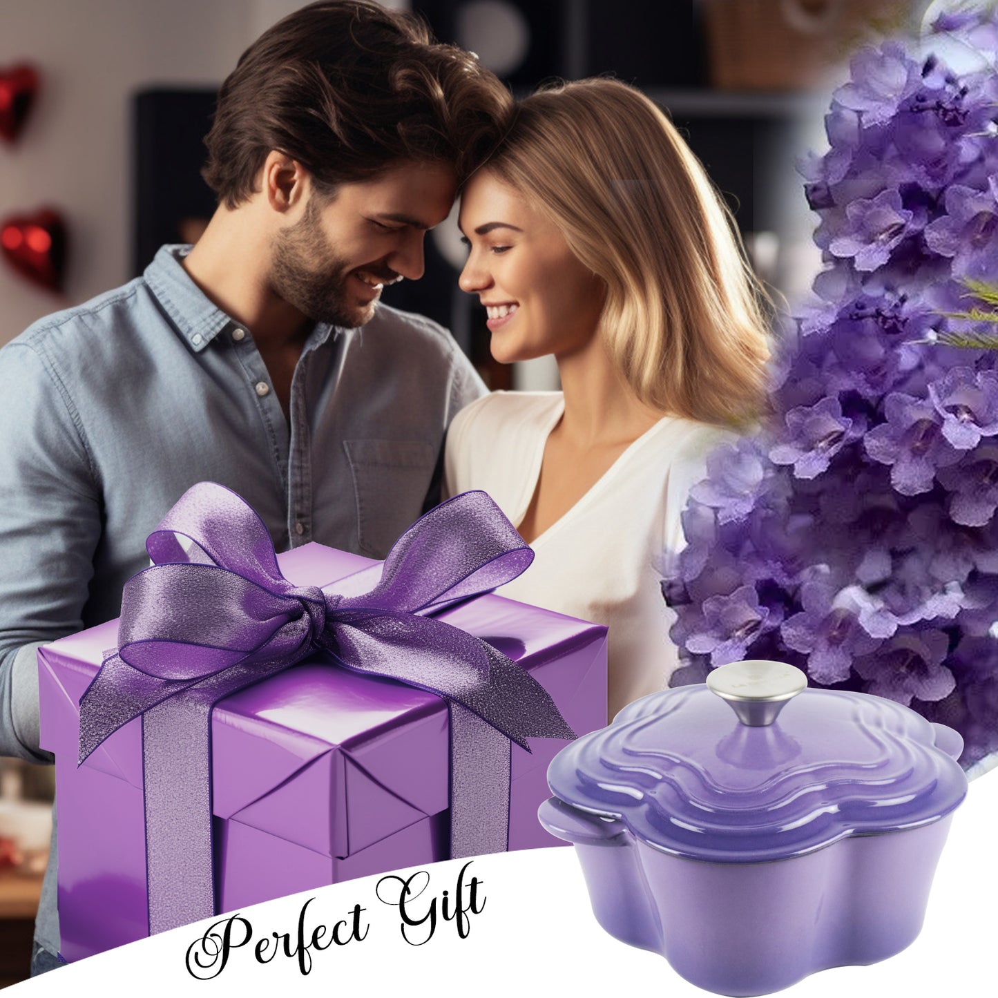 La Cocina 2QT 2-Litre Jacaranda Love Cast Iron 20cm Enamelled Casserole Pot - Big5 Cookware Factory Shop