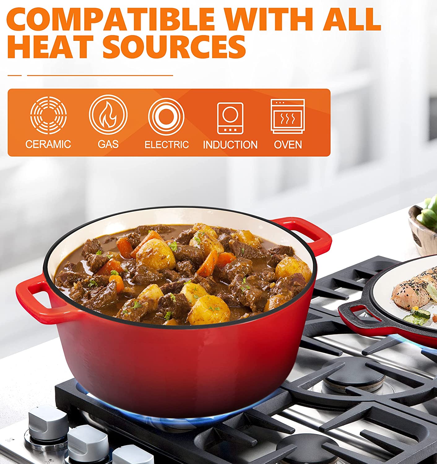 La Cocina Cast Iron 2 in 1 Casserole with Frypan Lid 26cm (one pot only) - Big5 Cookware Factory Shop