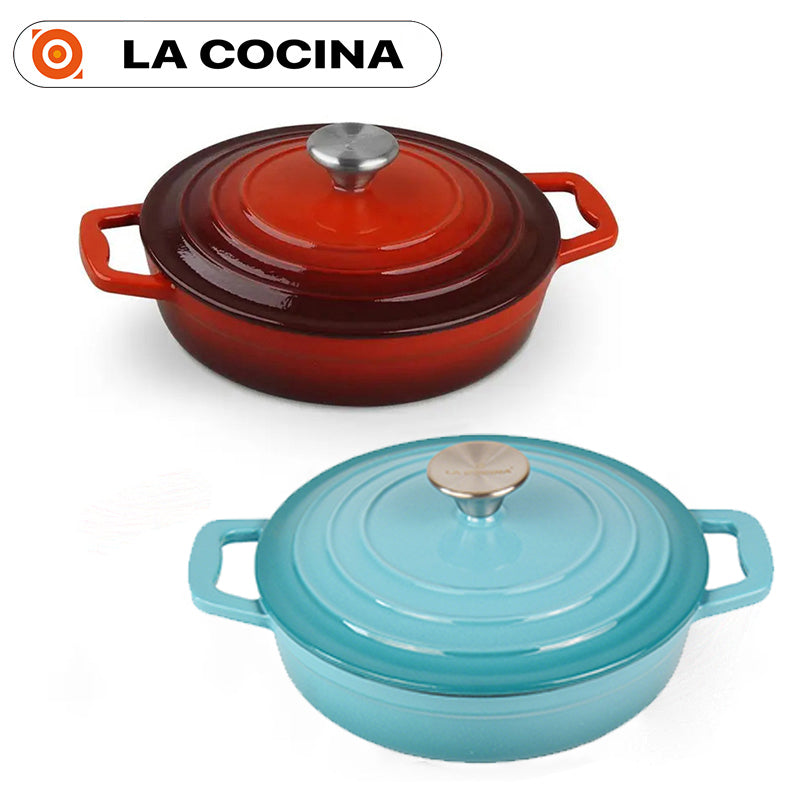 La Cocina Cast Iron Shallow Casserole 22cm 1.9L (one pot only) - Big5 Cookware Factory Shop