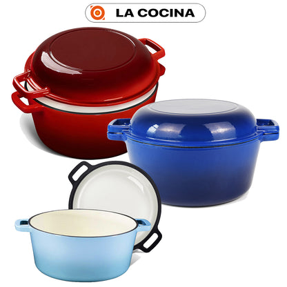 La Cocina Cast Iron 2 in 1 Casserole with Frypan Lid 26cm (one pot only) - Big5 Cookware Factory Shop