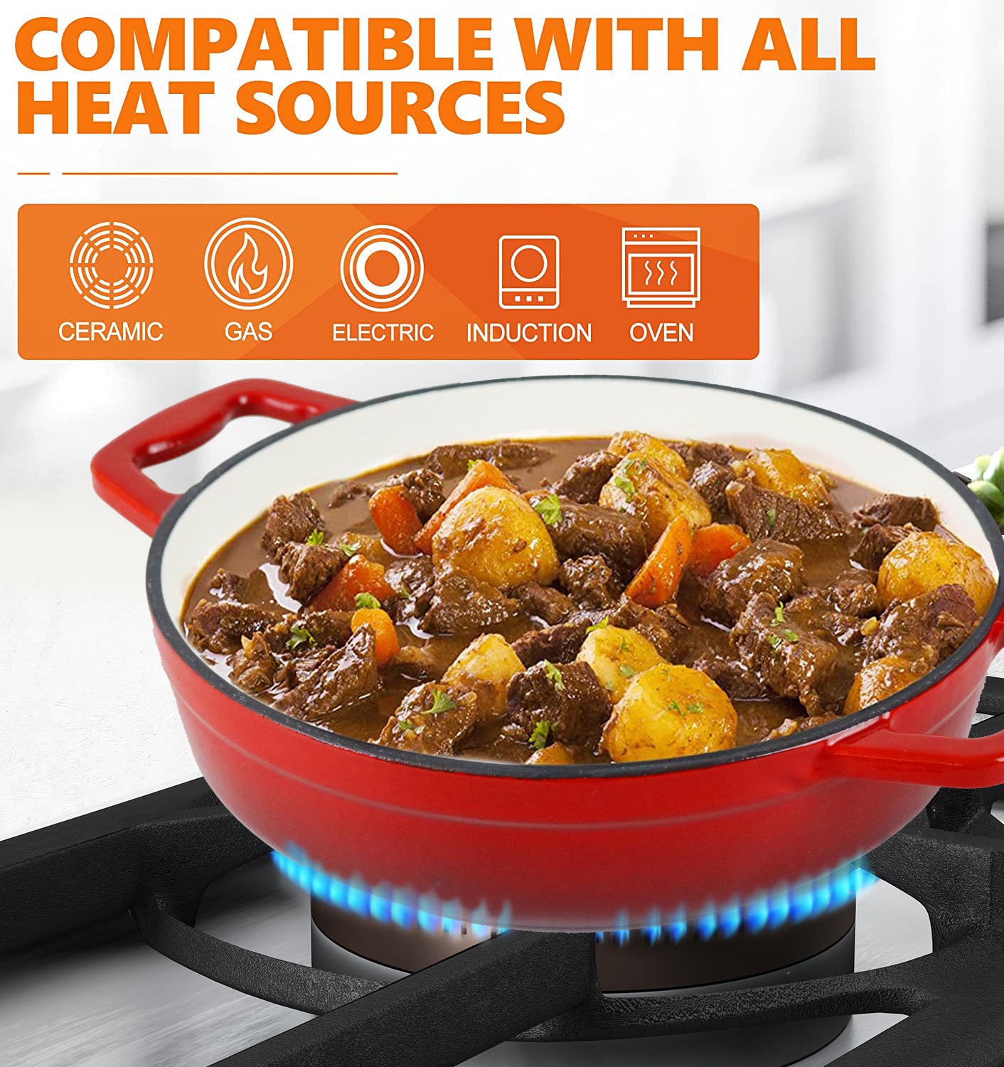 La Cocina Cast Iron Shallow Casserole 22cm 1.9L (one pot only) - Big5 Cookware Factory Shop
