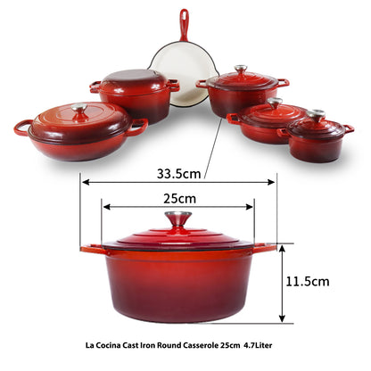 La Cocina Cast Iron Round Casserole 25cm 4.7L (one pot only) - Big5 Cookware Factory Shop