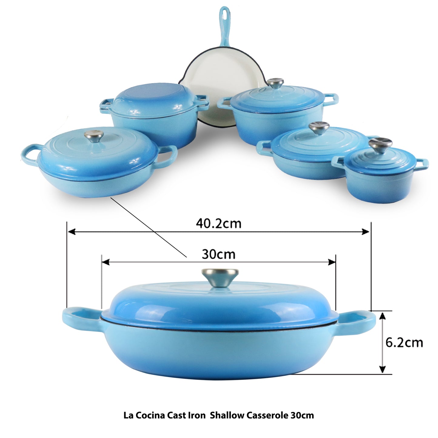 La Cocina Cast Iron Shallow Round Casserole Paella Pot 30cm 3.5L (one pot only) - Big5 Cookware Factory Shop