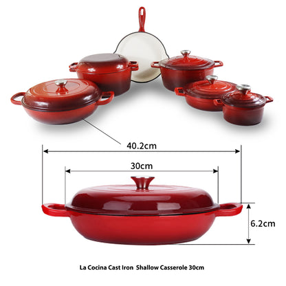 La Cocina Cast Iron Shallow Round Casserole Paella Pot 30cm 3.5L (one pot only) - Big5 Cookware Factory Shop
