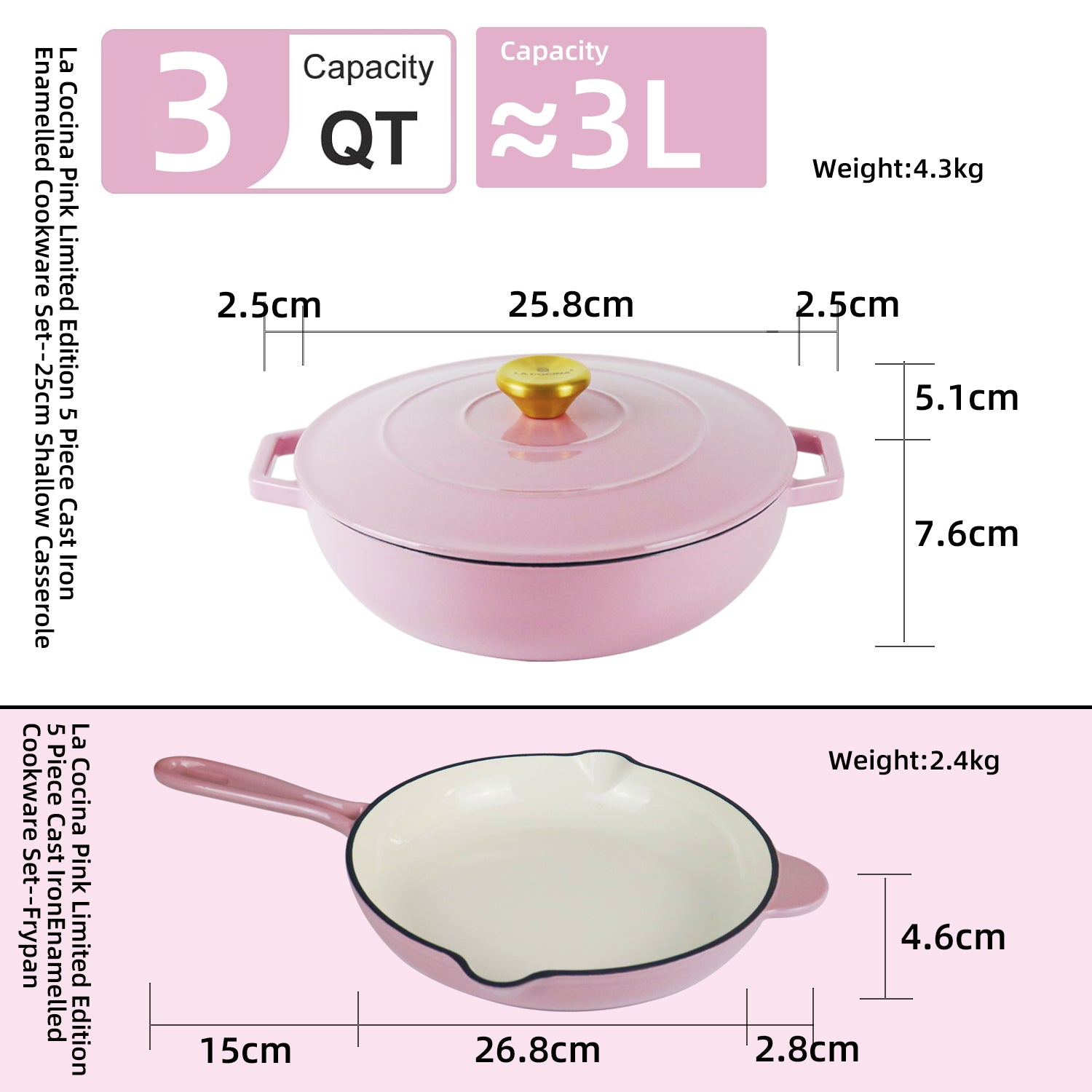 La Cocina 5 Piece Pink Limited Edition Cast Iron Enamel Cookware Set - Big5 Cookware Factory Shop