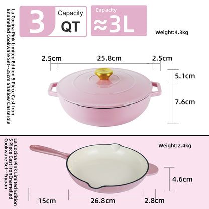 La Cocina 5 Piece Pink Limited Edition Cast Iron Enamel Cookware Set - Big5 Cookware Factory Shop