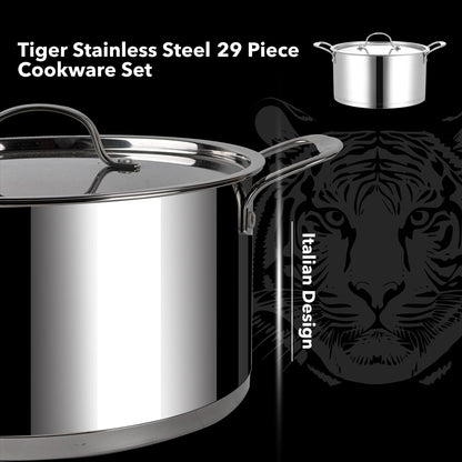 Tiger Stainless Steel 29 Piece Cookware Set - Stainless Steel Lid Edition - Big5 Cookware Factory Shop