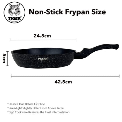 Tiger Non-Stick Marble Coating Fry Pan 24cm Black - Big5 Cookware Factory Shop