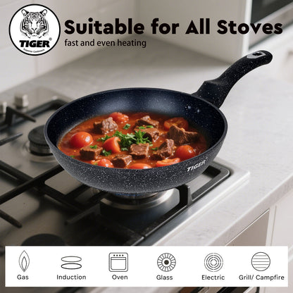 Tiger Non-Stick Marble Coating Fry Pan 24cm Black - Big5 Cookware Factory Shop