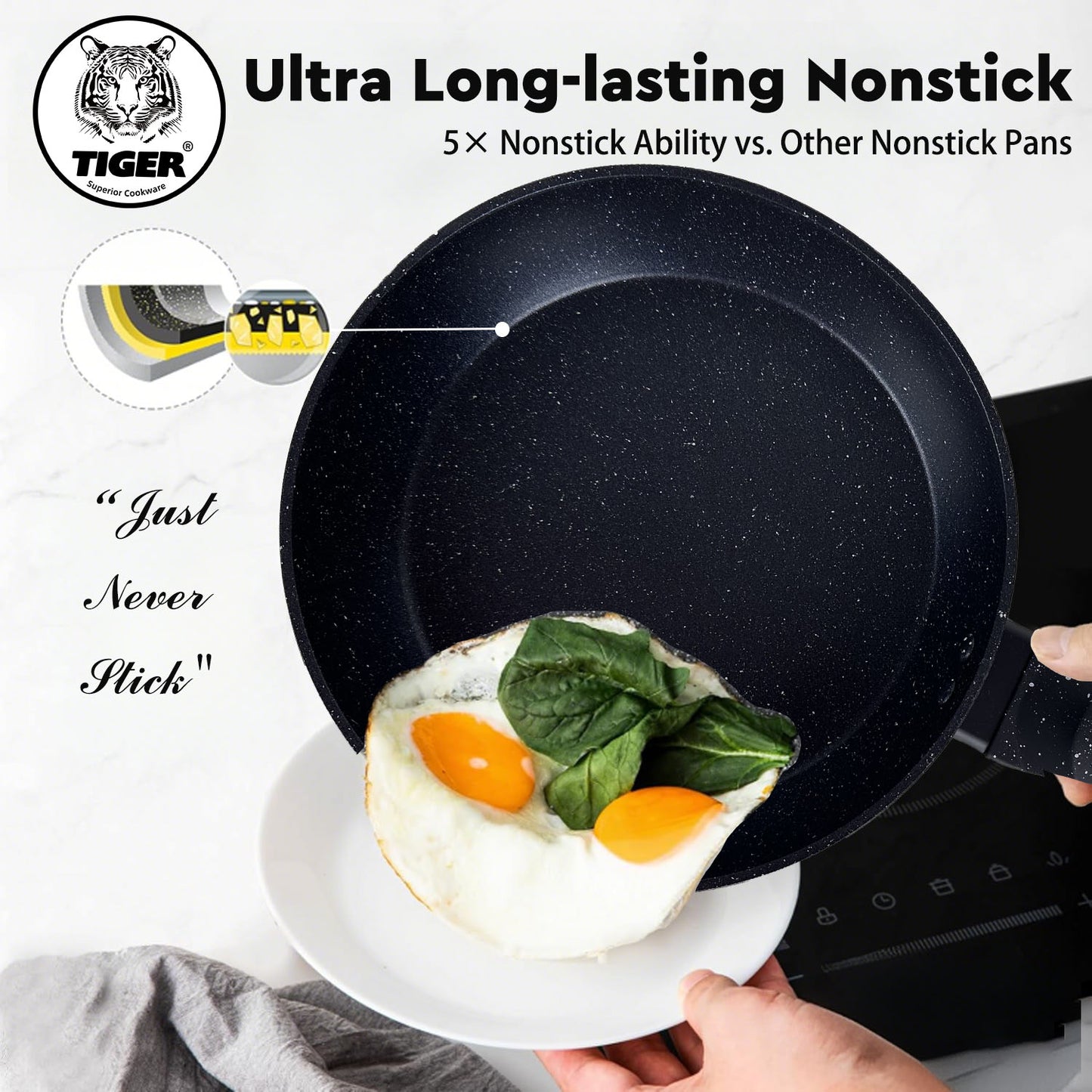 Tiger Non-Stick Marble Coating Fry Pan 24cm Black - Big5 Cookware Factory Shop