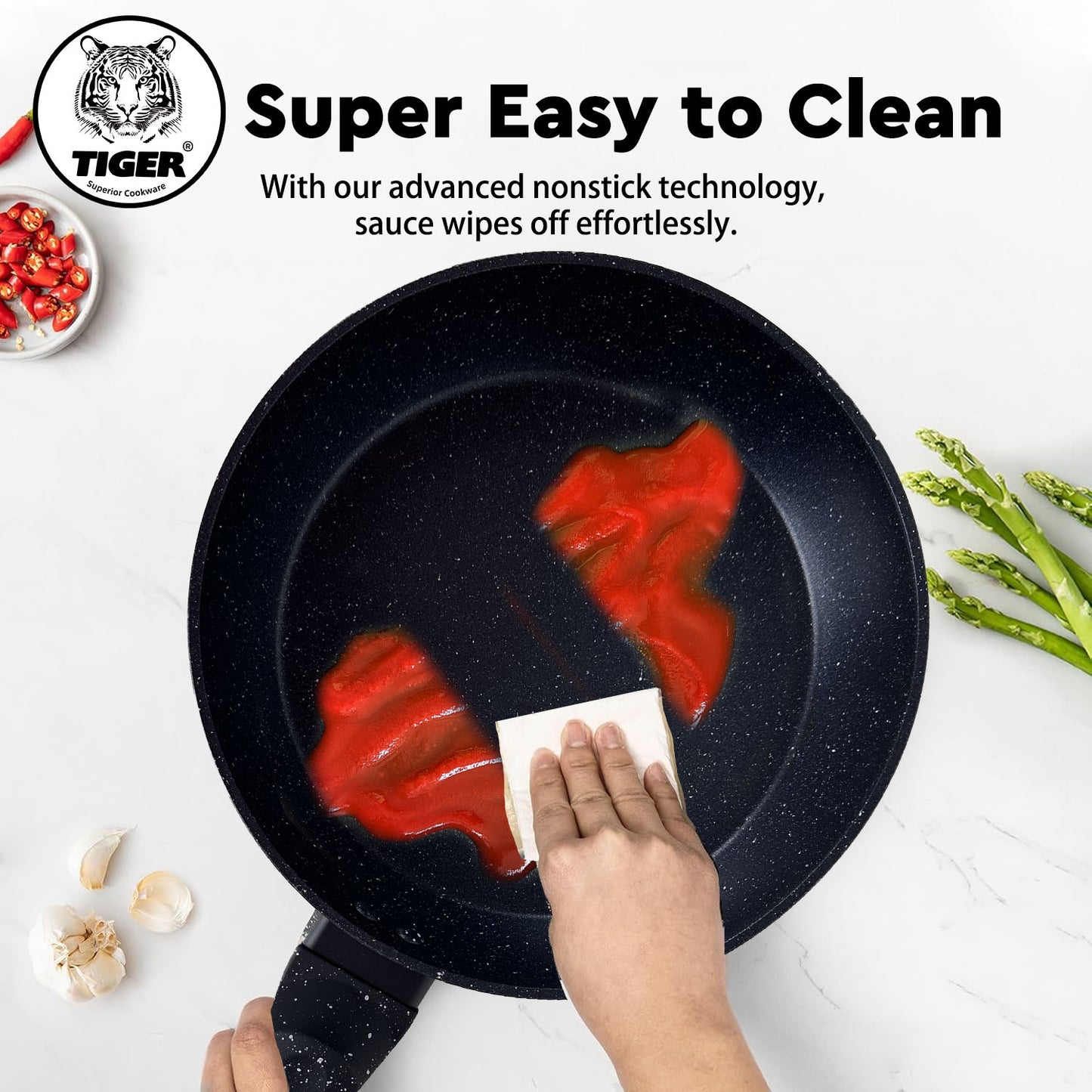 Tiger Non-Stick Marble Coating Fry Pan 24cm Black - Big5 Cookware Factory Shop