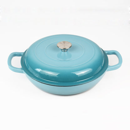 La Cocina 30cm Turquoise Cast Iron Shallow Round Casserole Paella Pot - 3.5 Liter - Big5 Cookware Factory Shop