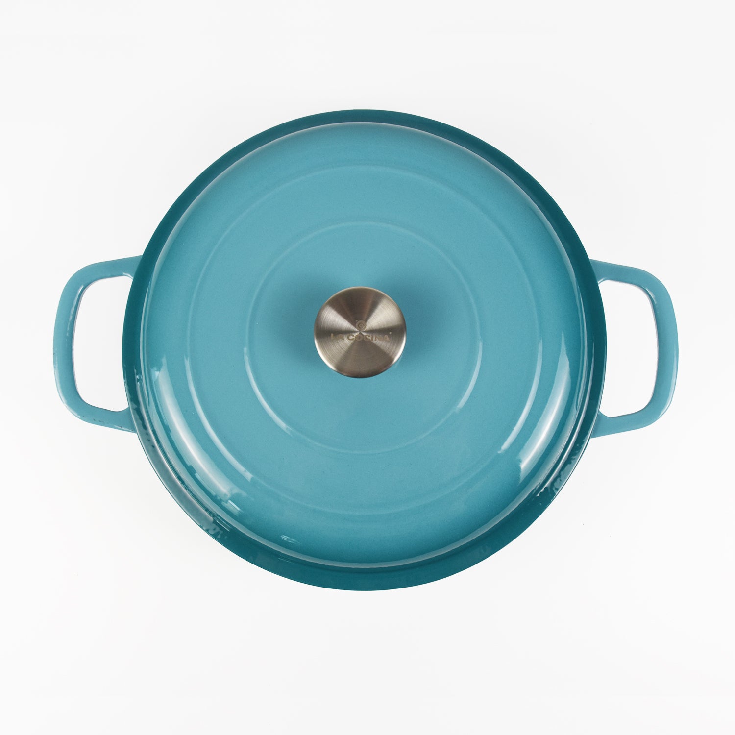 La Cocina 30cm Turquoise Cast Iron Shallow Round Casserole Paella Pot - 3.5 Liter - Big5 Cookware Factory Shop